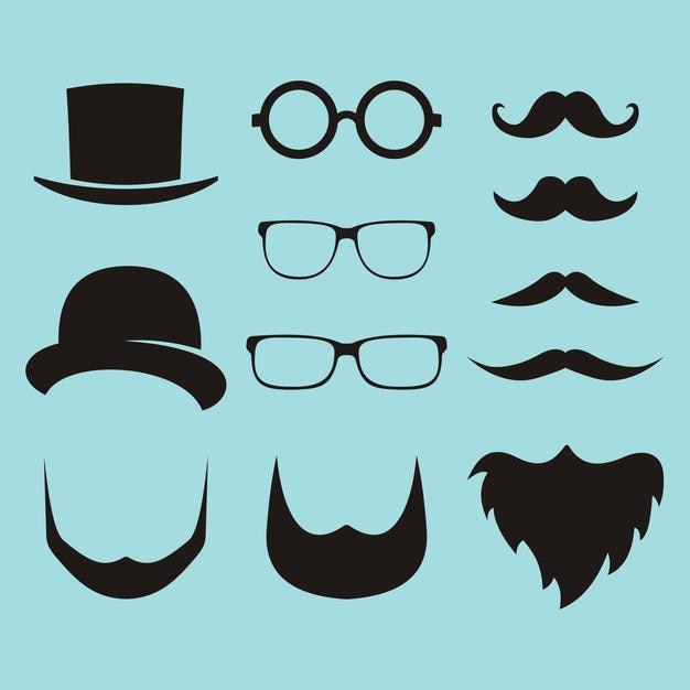 Ensemble vectoriel de constructeur d'habillage avec différents hommes lunettes barbe moustache porter dans un style plat branché