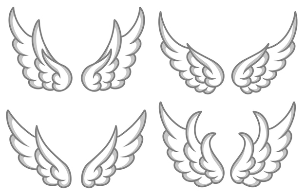 Vecteur ensemble vectoriel de dessins illustrés d'ailes d'ange mignonnes