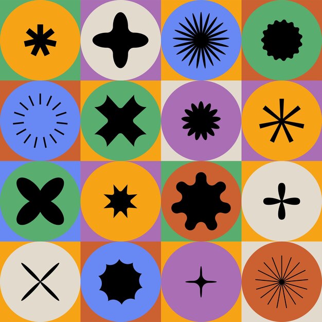 Ensemble vectoriel de différentes formes et éléments géométriques Icônes et signes de conception brutaliste Formes de base Modèle sans couture