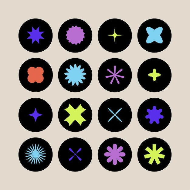 Ensemble vectoriel de différentes formes géométriques et éléments Icons et signes de conception brutaliste Formes de base