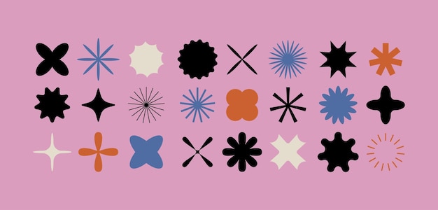 Ensemble vectoriel de différentes formes géométriques et éléments Icons et signes de conception brutaliste Formes de base