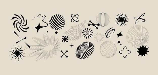 Ensemble vectoriel de différentes formes géométriques et éléments Icons et signes de conception brutaliste Formes de base
