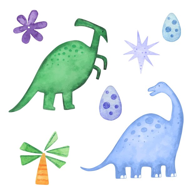 Ensemble Vectoriel De Dinosaures Aquarelles