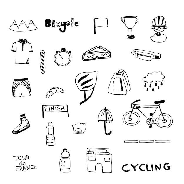 Ensemble vectoriel de doodles cyclisme Tour de France