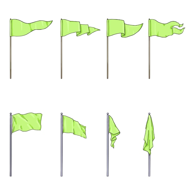 Ensemble Vectoriel De Drapeaux De Dessins Animés Sur Des Mâts