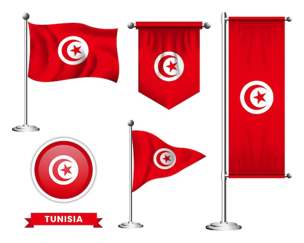 Vecteur ensemble vectoriel du drapeau national de la tunisie dans divers dessins créatifs