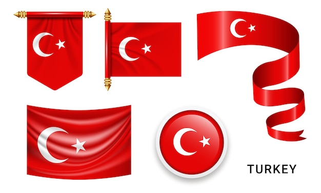 Ensemble vectoriel du drapeau national de la Turquie dans diverses conceptions créatives