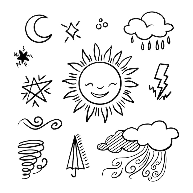 Ensemble Vectoriel D'éléments De Doodle Météo à Des Fins De Conception