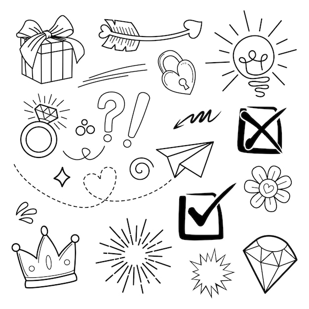 Ensemble vectoriel d'éléments Doodle pour la conception de concepts