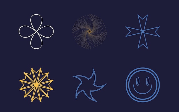 Ensemble vectoriel d'éléments d'ornements graphiques futuristes rétro Y2K pour la décoration graphique