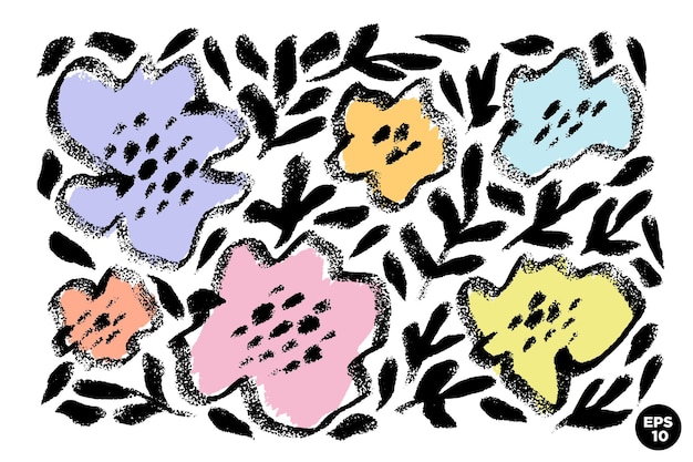 Ensemble vectoriel d'encre dessin fleurs sauvages illustration botanique artistique éléments floraux isolés illustration dessinée à la main