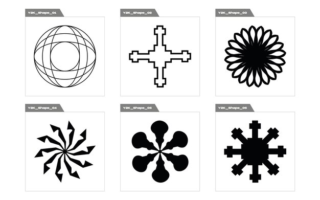 Ensemble vectoriel de figures postmodernes géométriques tendance Y2K Icônes minimalistes plates