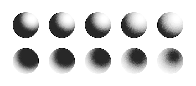Ensemble vectoriel de figures de sphère de bruit noir à divers degrés isolé sur le dos blanc