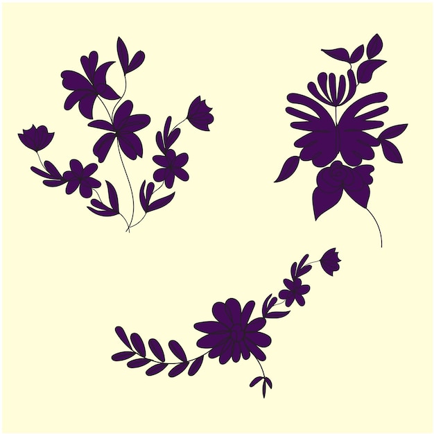 Vecteur ensemble vectoriel de fleurs mignonnes avec des branches et des feuilles naturelles