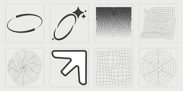 Ensemble vectoriel de formes d'étoiles et de fleurs Brutalisme Y2K Icônes minimalistes plates