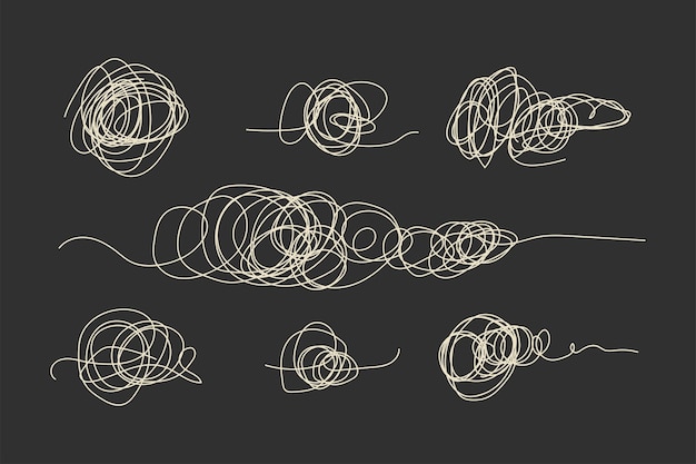 Vecteur ensemble vectoriel de formes et de lignes de gribouillis désordonnées du chaos