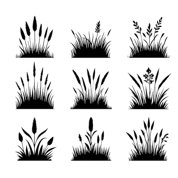 Vecteur ensemble vectoriel d'herbe avec un style de silhouette simple
