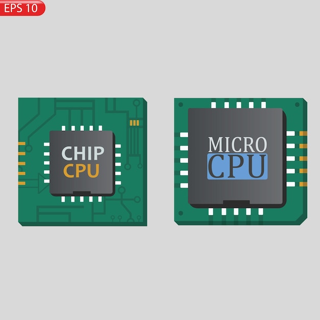 Ensemble vectoriel Icône de puces informatiques. Le processeur a l'inscription CPU, puce, micro-puce, processus