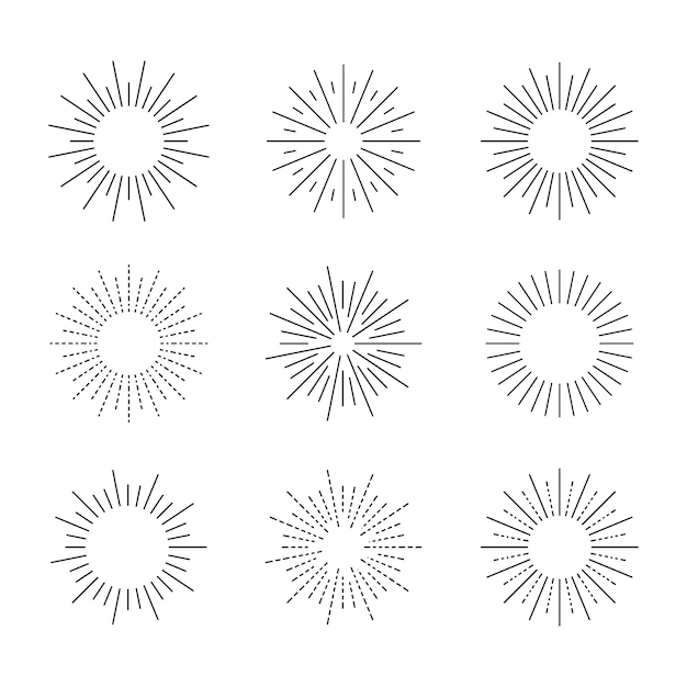 Vecteur ensemble vectoriel d'icônes de brillance géométrique de style rétro cercles noirs isolés sur fond blanc