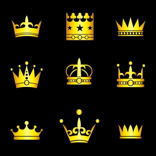 Vecteur ensemble vectoriel d'icônes de couronne royale en or design moderne