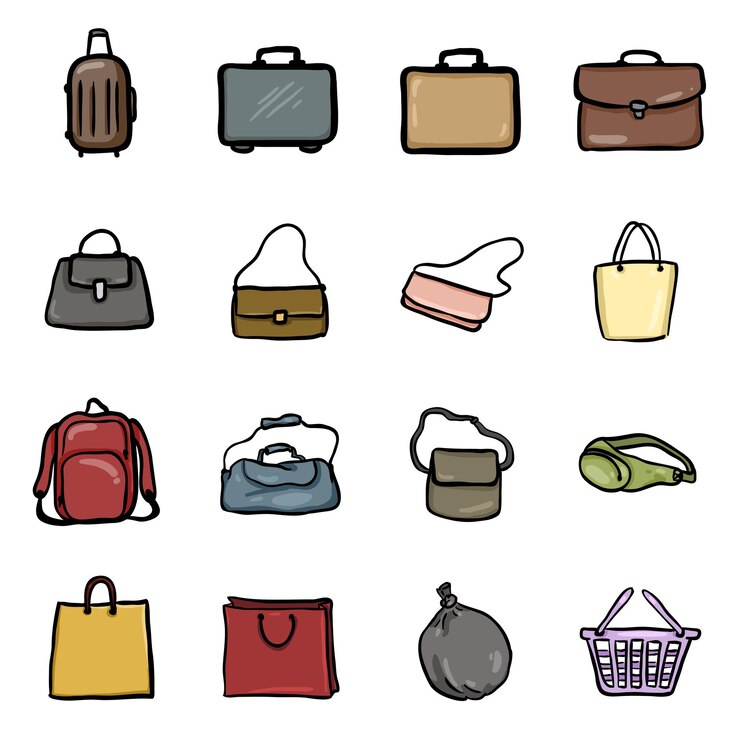 Vecteur ensemble vectoriel d'icônes de sac de couleur doodle