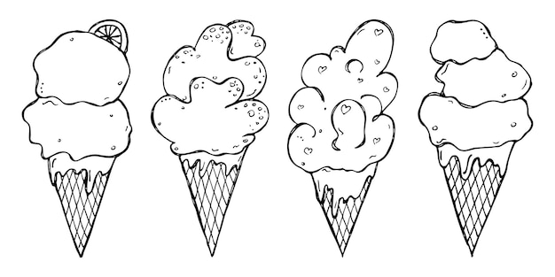 Ensemble vectoriel d'illustration de crème glacée dessinée à la main