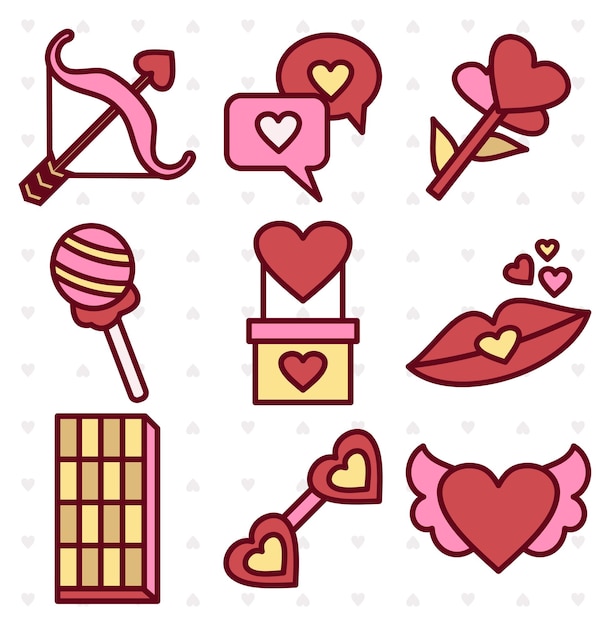 Ensemble Vectoriel Illustration Des éléments De La Saint-valentin Les Icônes Et Les Symboles Romantiques De L'amour