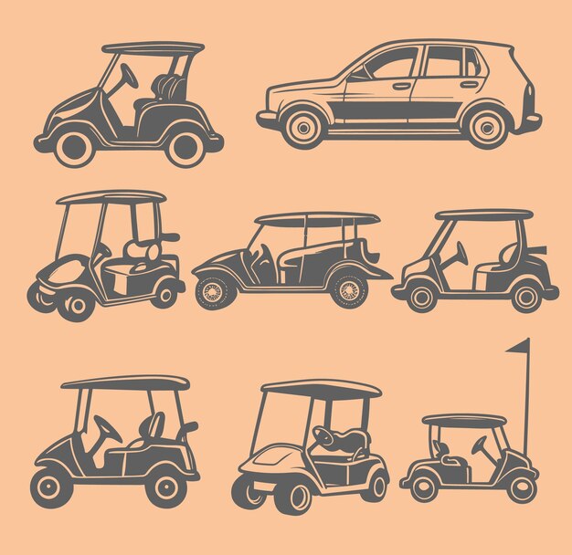 Vecteur ensemble vectoriel d'illustration de voiture de golf vectorielle