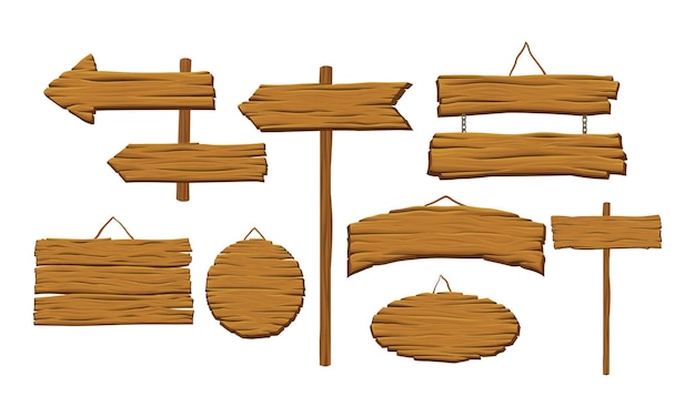 Ensemble vectoriel d'indicateurs en bois Collection de panneaux de signalisation routière rustique Concept d'éléments directionnels du village