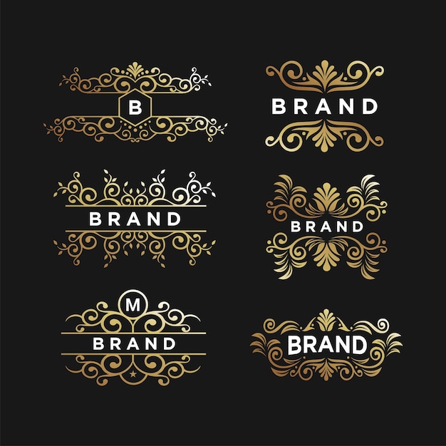 Vecteur ensemble vectoriel de logo floral premium avec modèle de conception de couleur or
