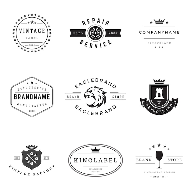 Ensemble Vectoriel De Logotypes Rétro éléments De Conception Graphique Vintage Pour Logos étiquettes D'identité Badges Rubans Flèches Et Autres Objets