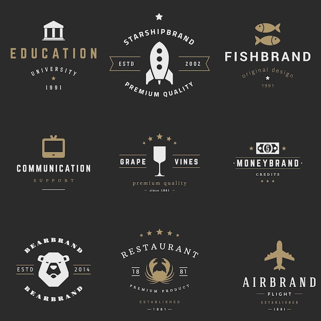 Ensemble vectoriel de logotypes rétro Éléments de conception graphique vintage pour logos étiquettes d'identité badges rubans flèches et autres objets