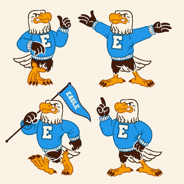 Ensemble Vectoriel De Mascotte De Sport Eagle Dans Un Style Rétro Vintage Dessiné à La Main