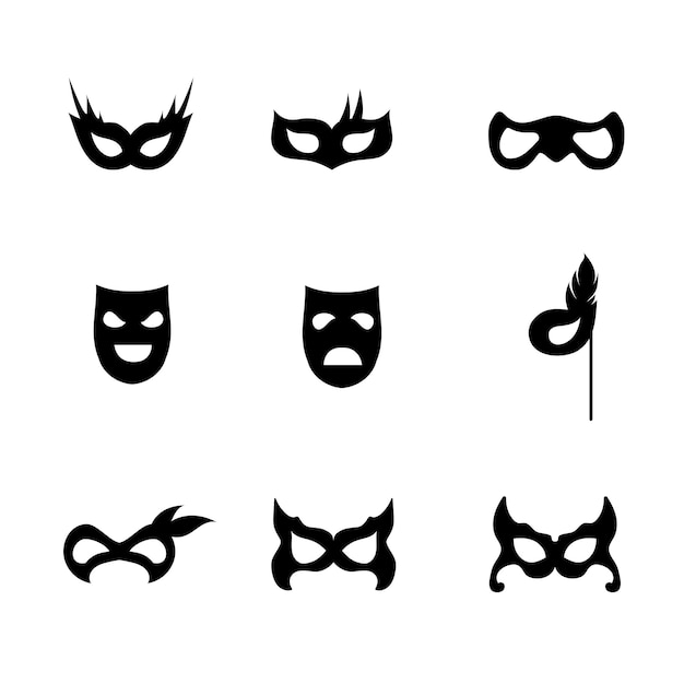 Vecteur ensemble vectoriel de masques de carnaval silhouettes simples icônes noires de masques à masquerade