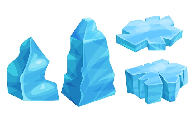 Ensemble vectoriel de morceaux de glace ou de blocs congelés à froid