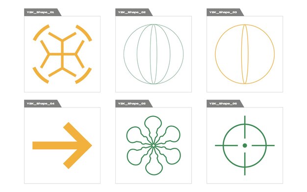 Ensemble vectoriel d'ornements graphiques futuristes rétro Y2K Formes abstraites modernes