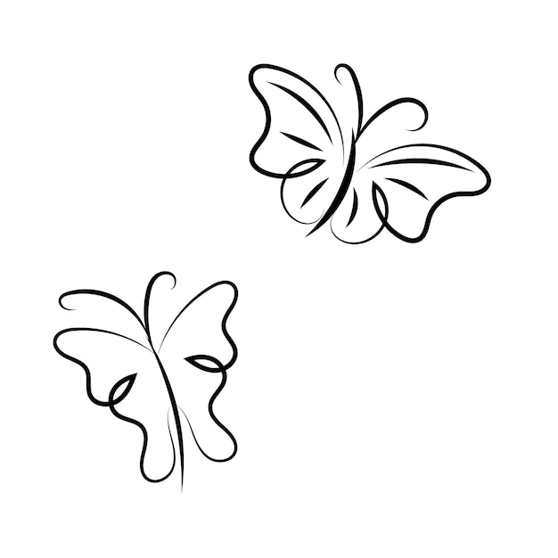 Ensemble vectoriel de papillons d'art en ligne papillons d'illustration monochrome