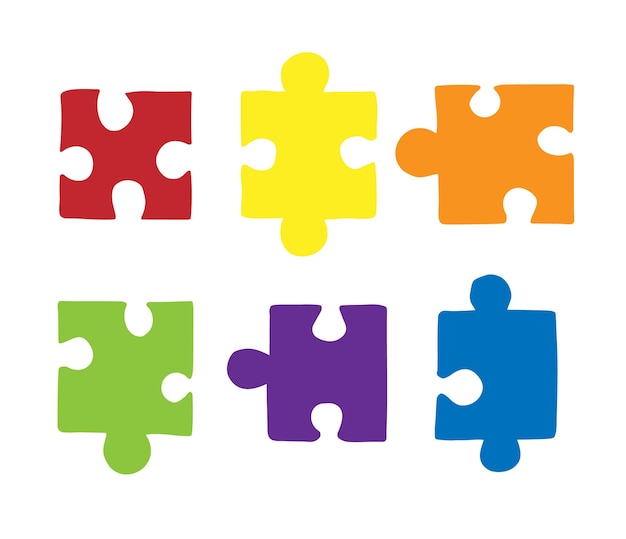 Ensemble vectoriel de pièces de puzzle colorées dessinées à la main