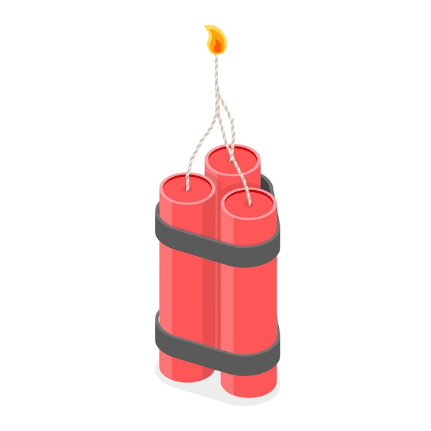 Ensemble vectoriel plat isométrique 3D de bombes et de dynamites bâton rouge avec dispositif détonant de fusible TNT article 3