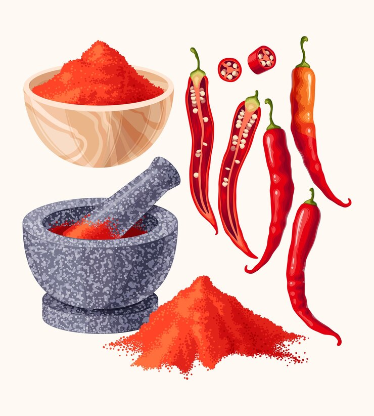 Vecteur ensemble vectoriel de poivrons et de poudre de piment