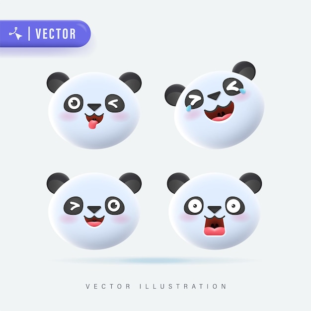 Ensemble vectoriel réaliste 3D d'icônes de petit panda de dessin animé mignon avec diverses expressions faciales