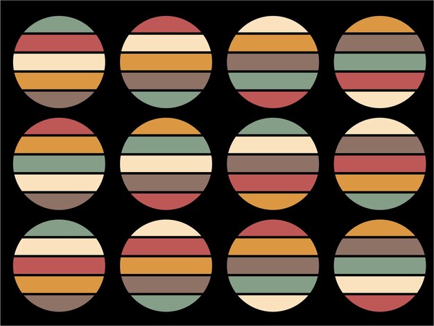 Vecteur ensemble vectoriel rétro vintage d'illustrations de coucher de soleil fond vectoriel 70 s 80 s éléments de couleur anciens tsh