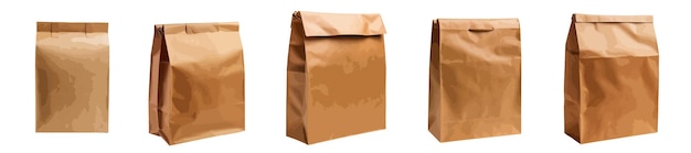 Vecteur ensemble vectoriel de sacs à déjeuner en papier brun isolé sur fond blanc