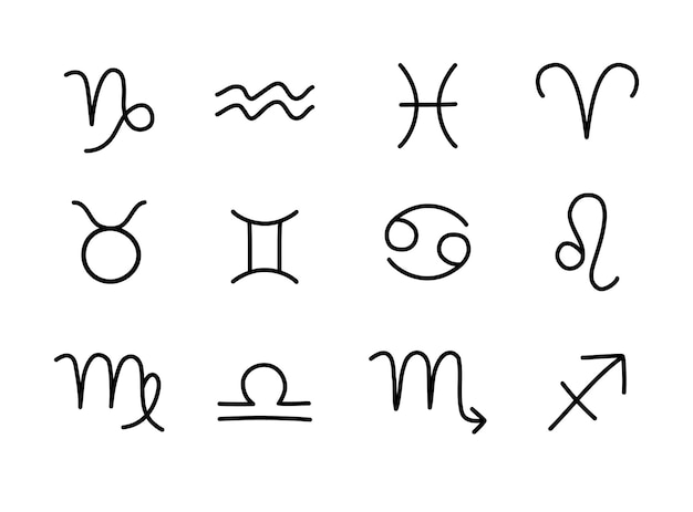 Vecteur ensemble vectoriel de signe du zodiaque astrologique dessiné à la main