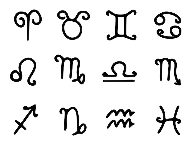 Vecteur ensemble vectoriel de signes du zodiaque dans un style doodle isolé sur fond blanc clipart de symboles horoscope