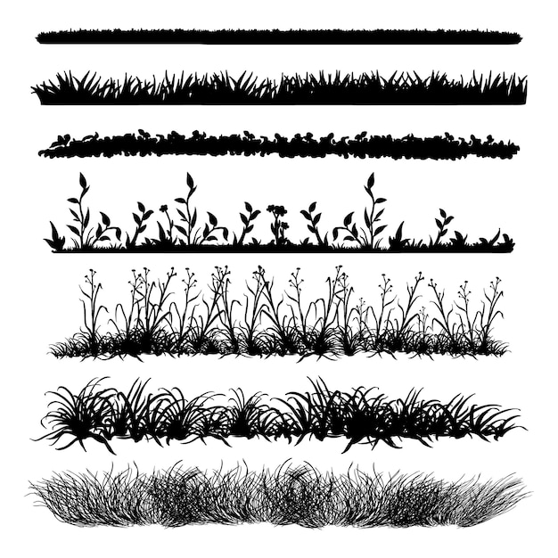 Ensemble vectoriel de silhouettes d'herbe noire