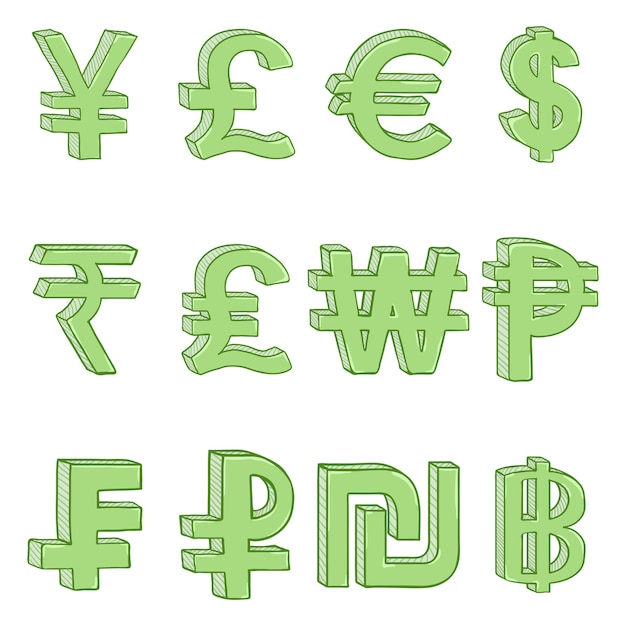 Vecteur ensemble vectoriel de symboles de devise verte de dessin animé