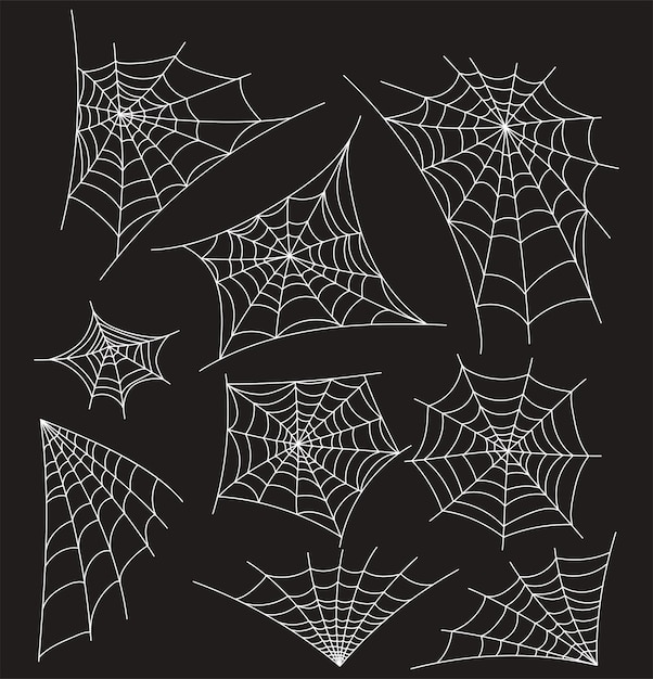 Ensemble vectoriel de toiles d'araignée et de décoration de toiles de araignée d'Halloween