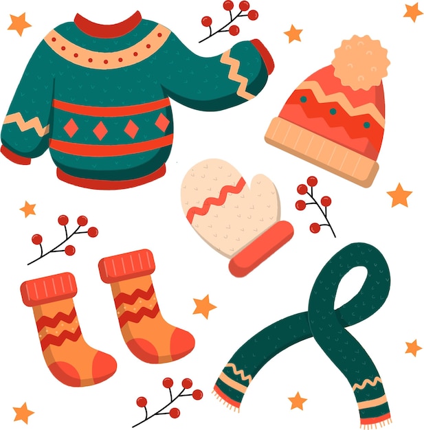 ensemble vectoriel de vêtements en hiver avec un thème de Noël imprimable