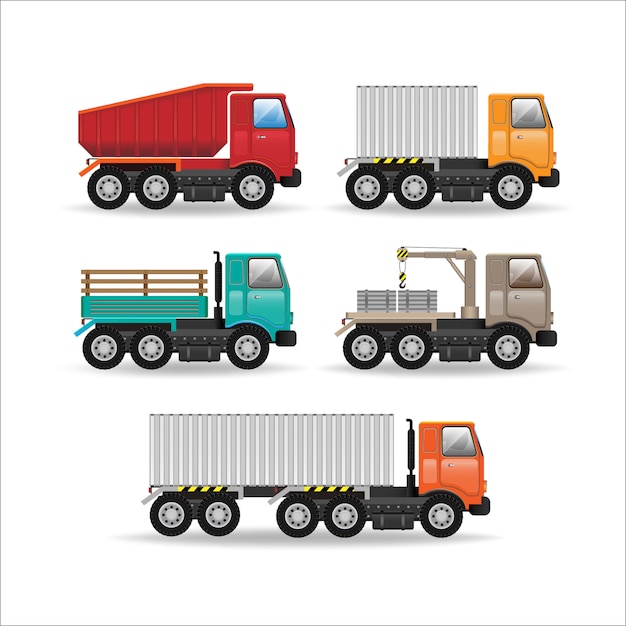 Vecteur ensemble de véhicules de flotte de logistique de conception plate créative moderne comprenant des camions